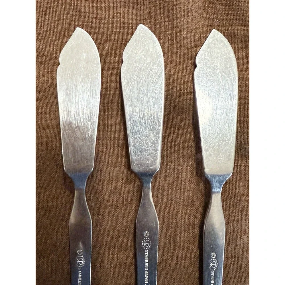 Vtg SRI Ravenna STANLEY ROBERTS Japan Stainless Flatware Butter Knives (3) MCM